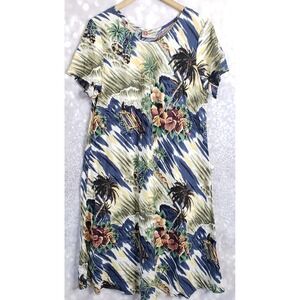 Hilo Hattie Short Dress Blue Green Hawaiian Print Womens XL